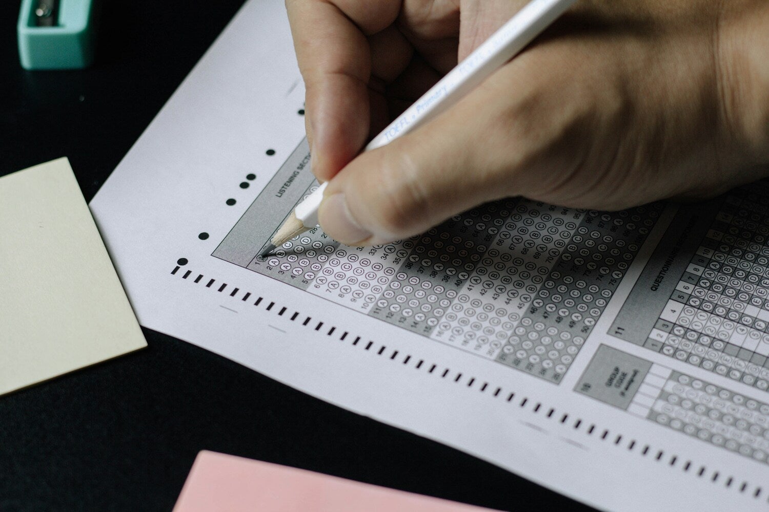 Filling out quiz/test